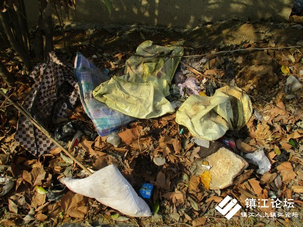 镇江中山西路人行道边有一条垃圾带